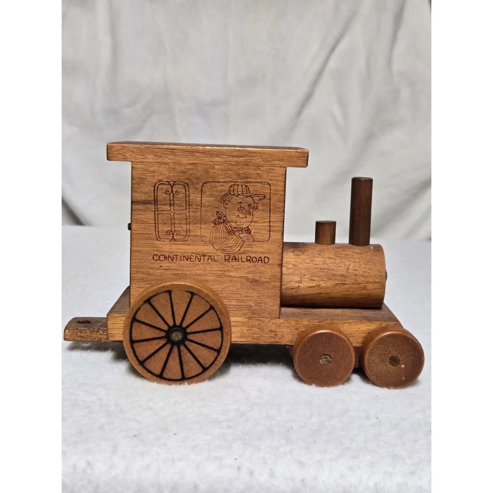 Vintage 1984 Toystalgi-A Continental Railroad Wooden Train Music Box Coin Bank.